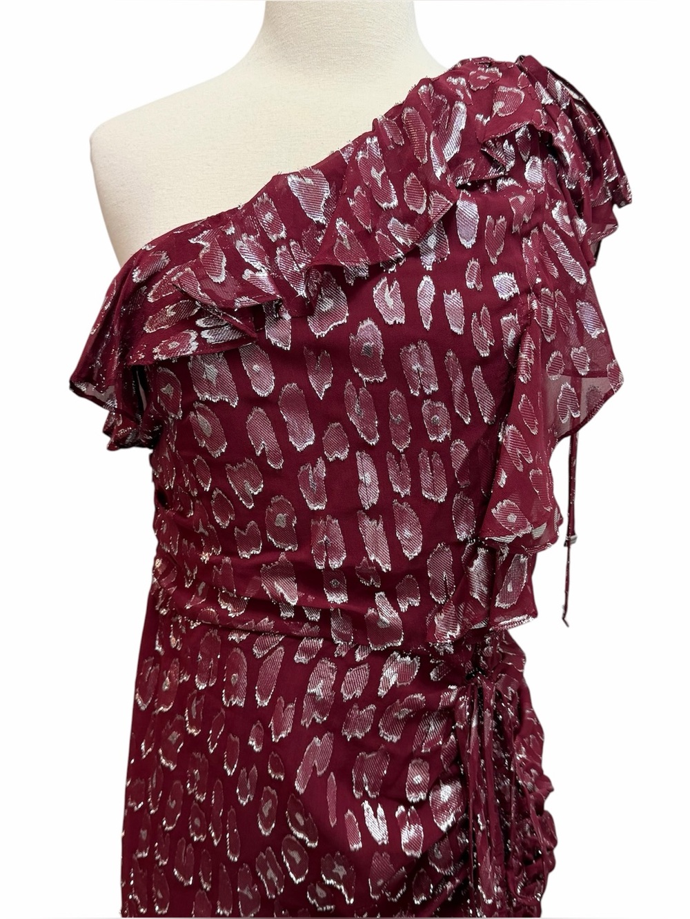 Veronica Beard Leighton Silk One Shoulder Dress Ruche Ruffle Ruched Size 8 - Picture 4 of 16